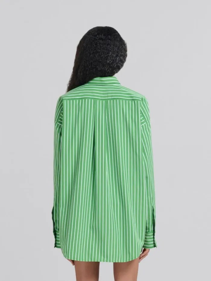 Women Marni Tops and Tshirts Green Striped Organic Poplin Shirt With Marni Mending