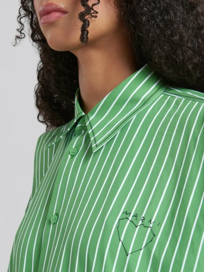 Women Marni Tops and Tshirts Green Striped Organic Poplin Shirt With Marni Mending