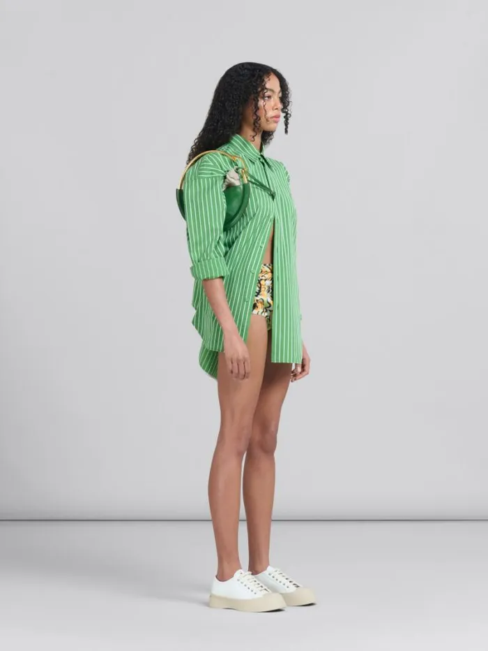 Women Marni Tops and Tshirts Green Striped Organic Poplin Shirt With Marni Mending