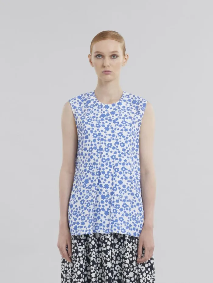 Women Marni Tops and Tshirts Light Blue And White Pop Fields Sleeveless Top