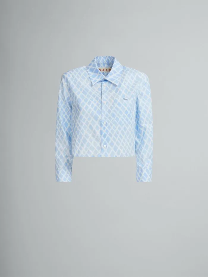 Women Marni Tops and Tshirts Light Blue Organic Poplin Cropped Shirt With Landscapes Print
