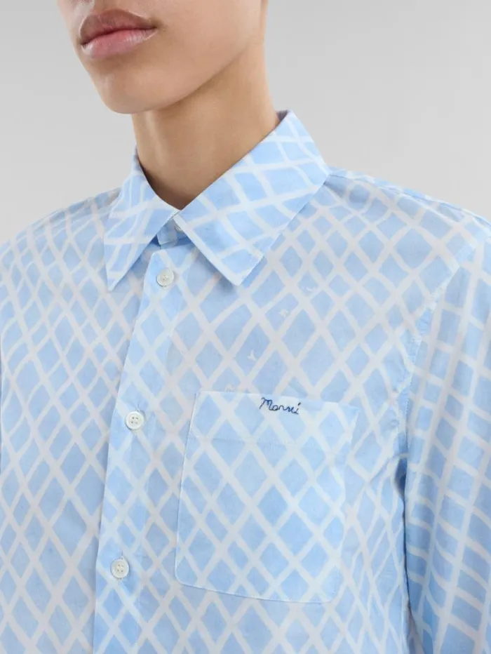 Women Marni Tops and Tshirts Light Blue Organic Poplin Cropped Shirt With Landscapes Print