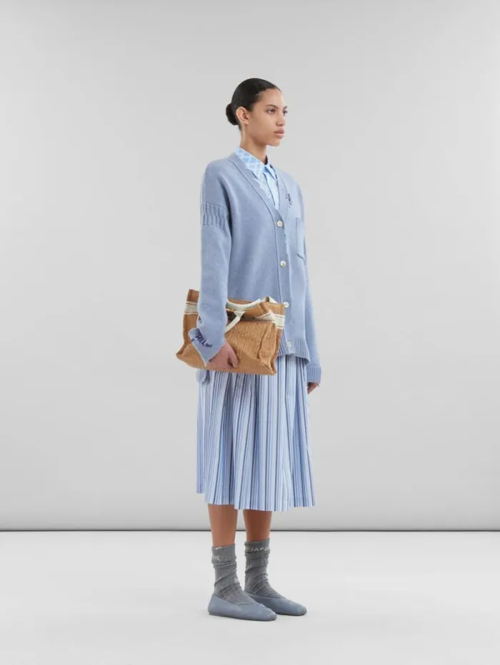 Women Marni Tops and Tshirts Light Blue Organic Poplin Cropped Shirt With Landscapes Print