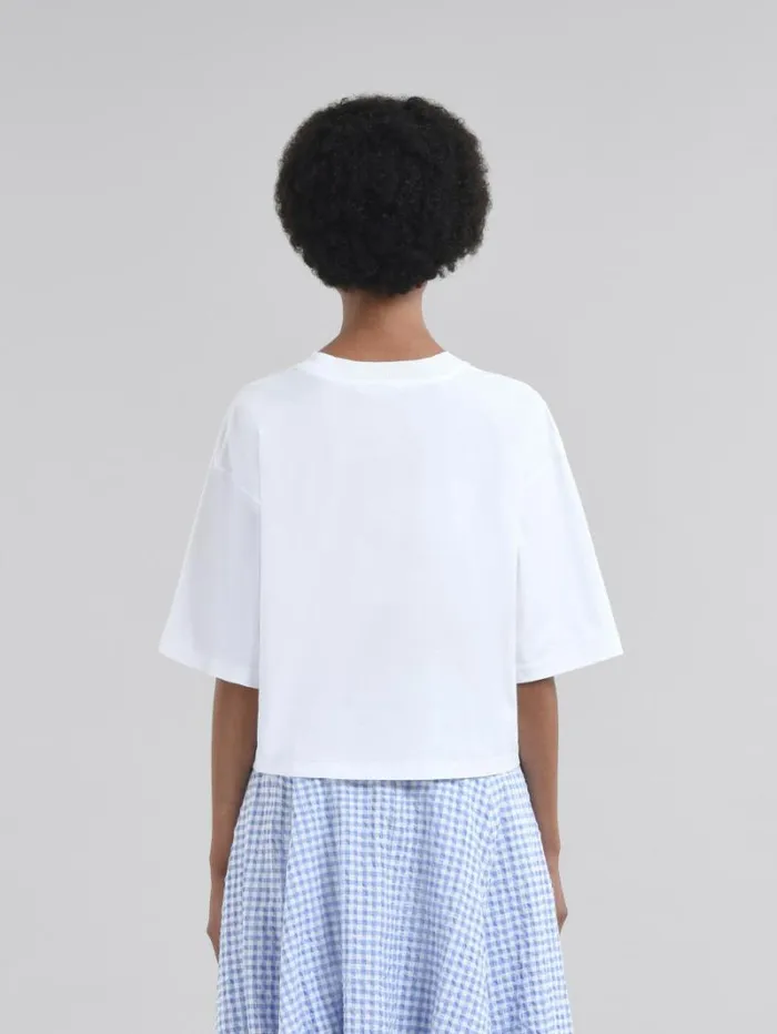 Women Marni Tops and Tshirts White Jersey Cotton TShirt With Checked Marni Logo