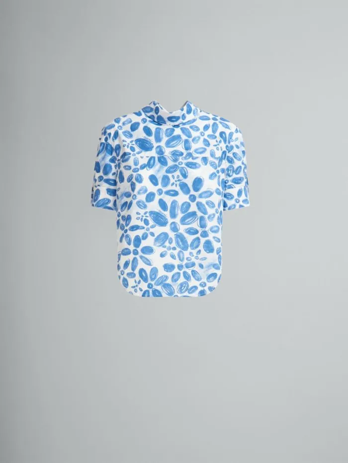 Women Marni Tops and Tshirts White Organic Poplin Backwards Shirt With Blooming Print