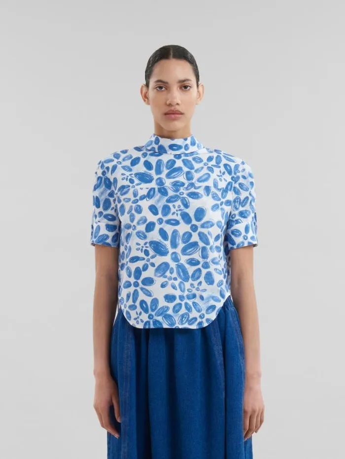Women Marni Tops and Tshirts White Organic Poplin Backwards Shirt With Blooming Print