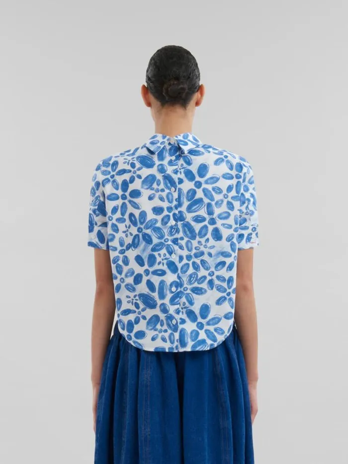 Women Marni Tops and Tshirts White Organic Poplin Backwards Shirt With Blooming Print