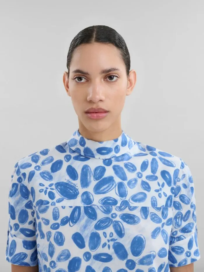 Women Marni Tops and Tshirts White Organic Poplin Backwards Shirt With Blooming Print