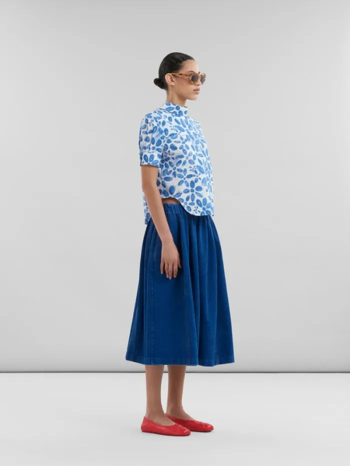 Women Marni Tops and Tshirts White Organic Poplin Backwards Shirt With Blooming Print