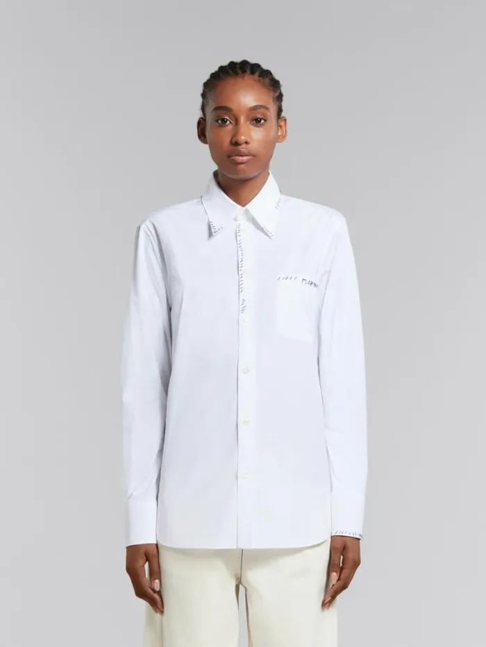 Women Marni Tops and Tshirts White Organic Poplin Shirt With Marni Mending