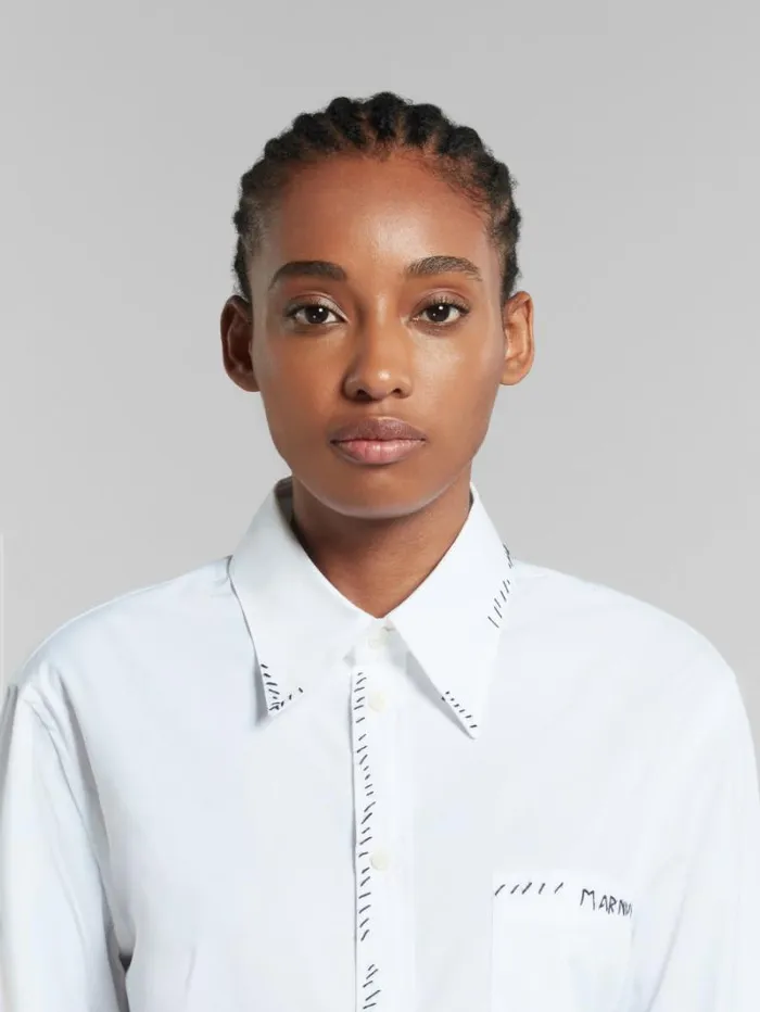 Women Marni Tops and Tshirts White Organic Poplin Shirt With Marni Mending