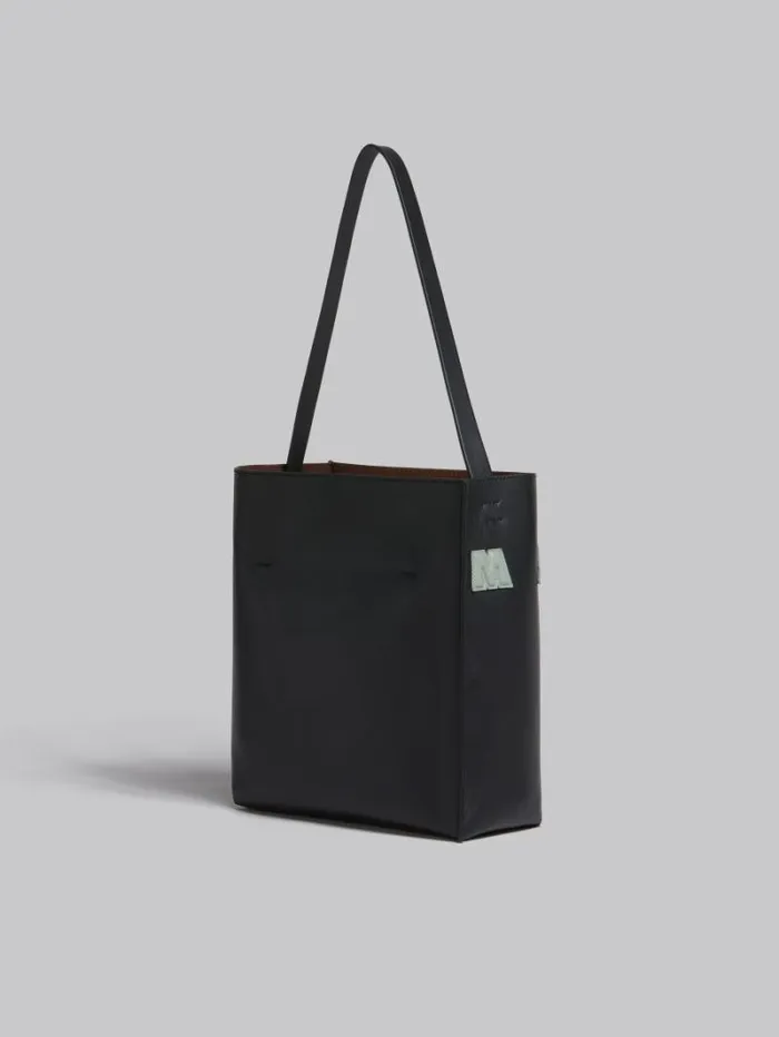 Women Marni Tote Bags Small Black Leather Museo Hobo Bag With Patches