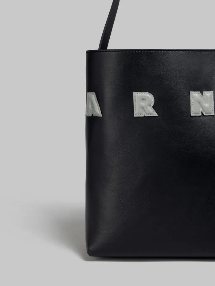 Women Marni Tote Bags Small Black Leather Museo Hobo Bag With Patches