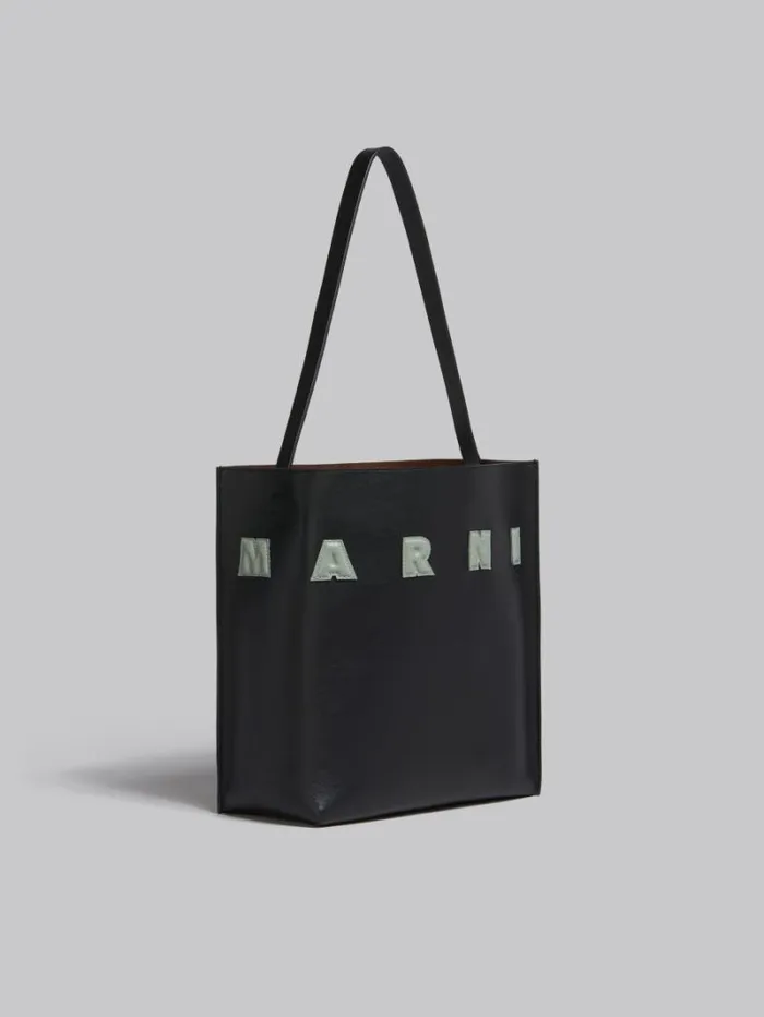Women Marni Tote Bags Small Black Leather Museo Hobo Bag With Patches
