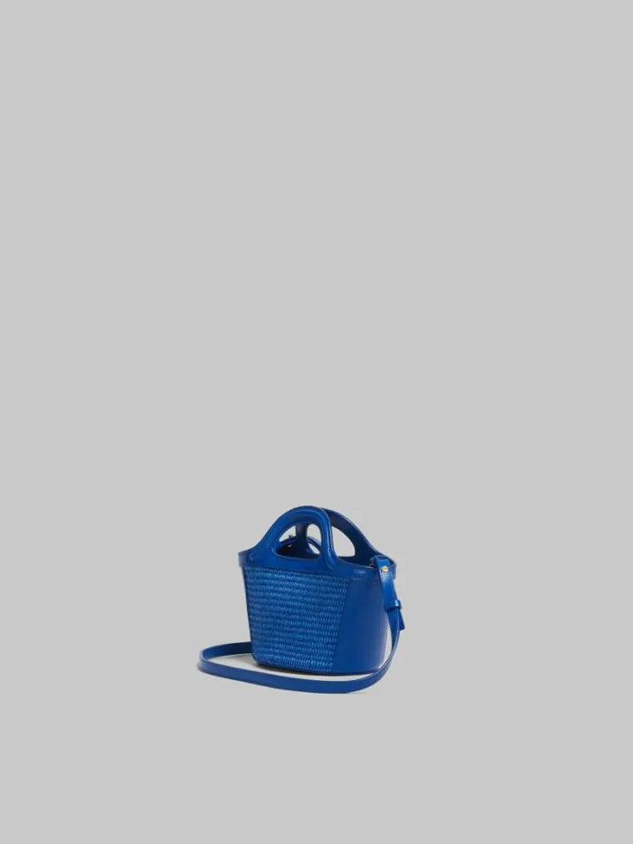 Women Marni Tropicalia Bag Tropicalia Micro Bag In Blue Leather And RaffiaEffect Fabric