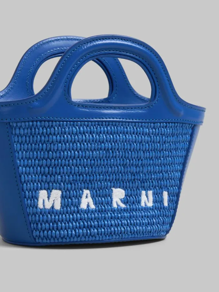Women Marni Tropicalia Bag Tropicalia Micro Bag In Blue Leather And RaffiaEffect Fabric