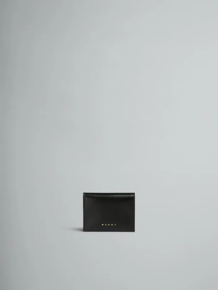 Women Marni Wallets and Small Leather Goods Black Leather Bifold Card Case