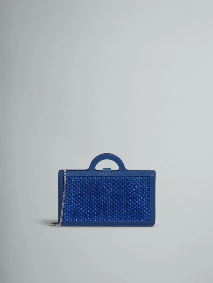 Women Marni Wallets and Small Leather Goods Blue Rhinestone Tropicalia Long Wallet With Chain Strap