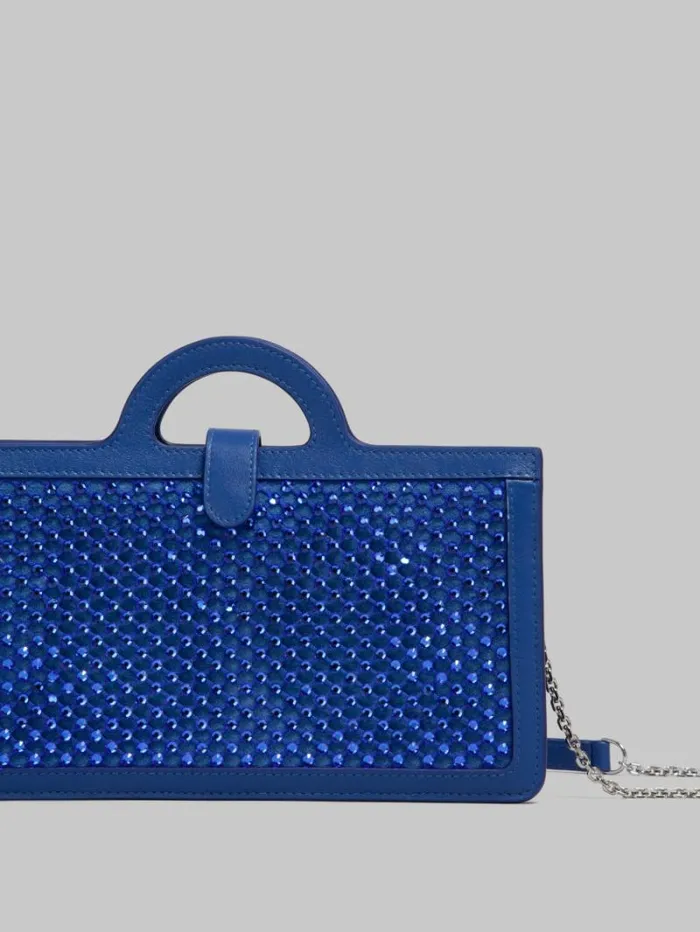 Women Marni Wallets and Small Leather Goods Blue Rhinestone Tropicalia Long Wallet With Chain Strap