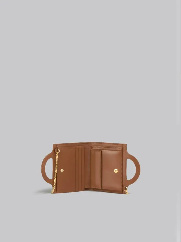 Women Marni Wallets and Small Leather Goods Brown Leather Tropicalia Wallet With Chain Strap