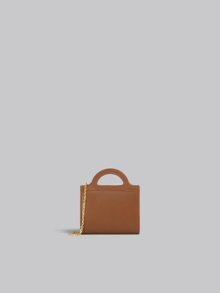 Women Marni Wallets and Small Leather Goods Brown Leather Tropicalia Wallet With Chain Strap