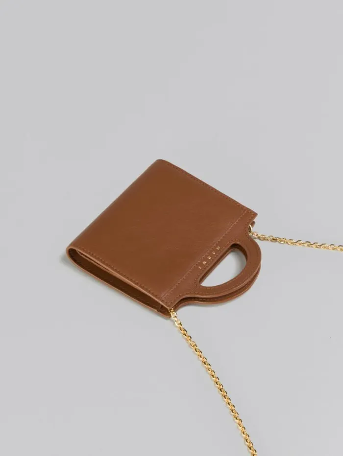 Women Marni Wallets and Small Leather Goods Brown Leather Tropicalia Wallet With Chain Strap