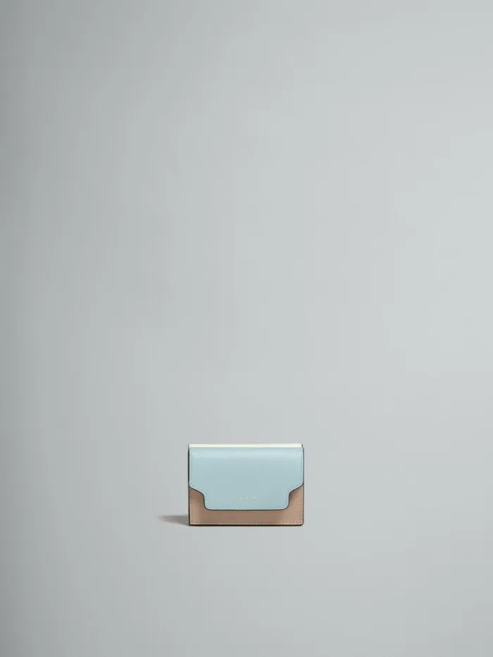 Women Marni Wallets and Small Leather Goods Light Green Beige And White Saffiano Leather TriFold Wallet Women Marni Wallets and Small Leather Goods Light Green Beige And White Saffiano Leather TriFold Wallet