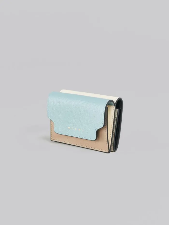 Women Marni Wallets and Small Leather Goods Light Green Beige And White Saffiano Leather TriFold Wallet