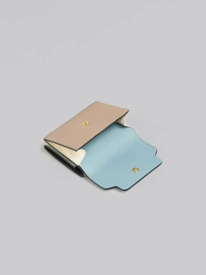 Women Marni Wallets and Small Leather Goods Light Green Beige And White Saffiano Leather TriFold Wallet