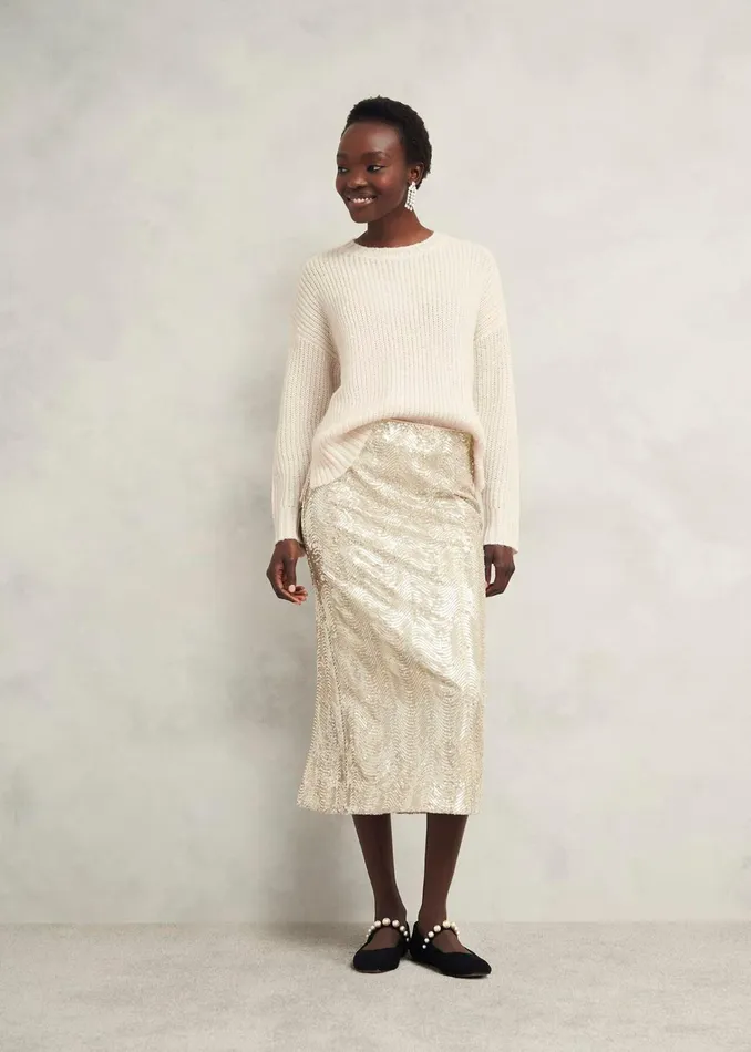 Women Marsha Sequin Jumper With Alpaca Ivory Hobbs Jumpers and Cardigans