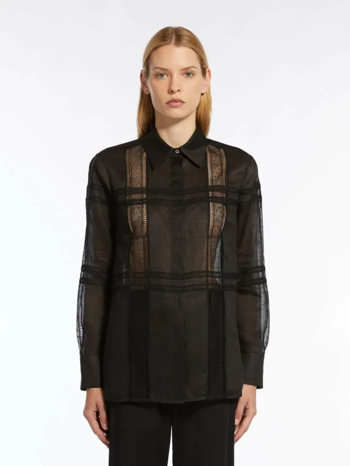 Women Max Mara Blouses Ramie Loosefit Shirt Black
