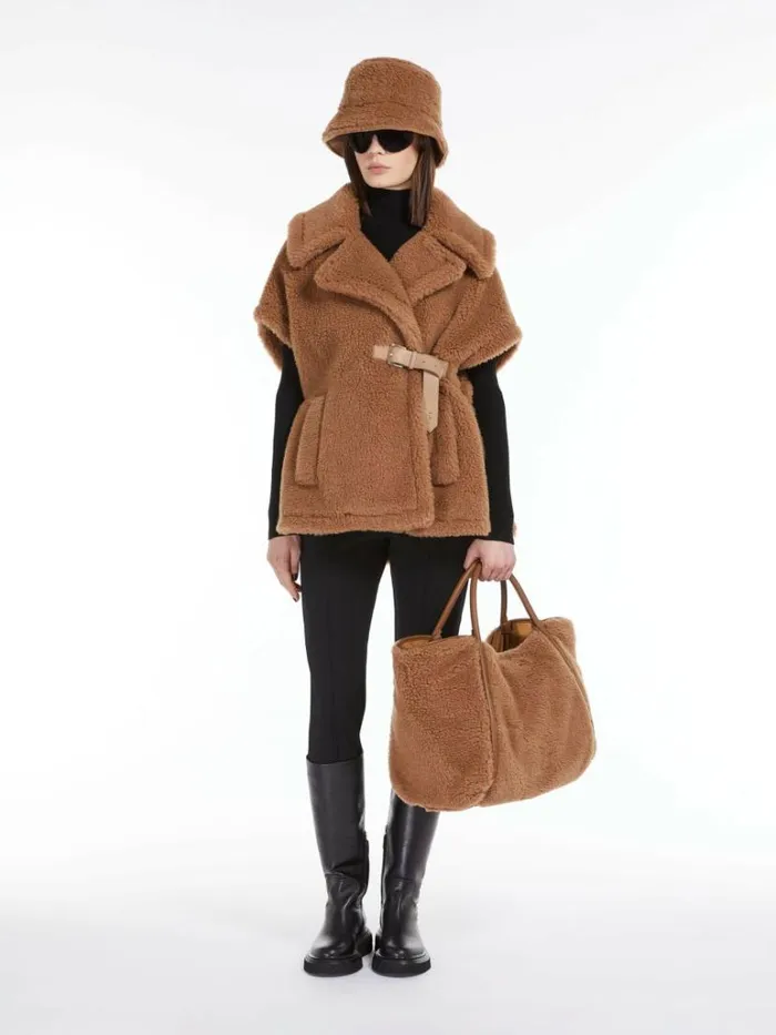 Women Max Mara Capes Teddy Fabric Gilet Cape Camel
