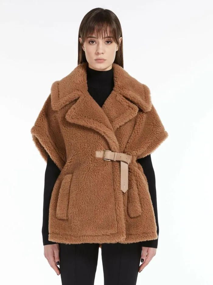 Women Max Mara Capes Teddy Fabric Gilet Cape Camel