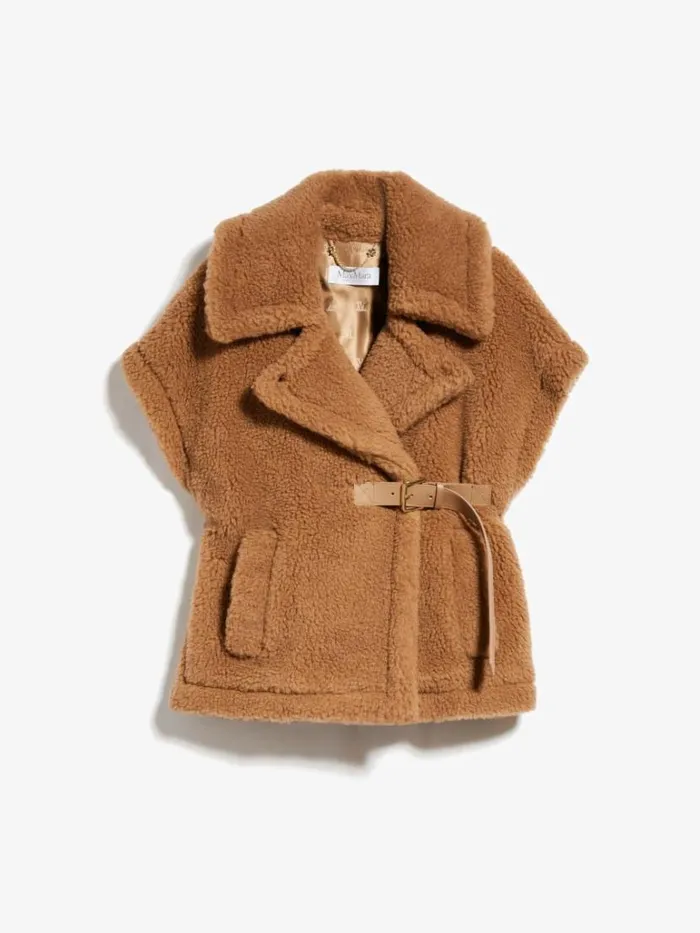 Women Max Mara Capes Teddy Fabric Gilet Cape Camel