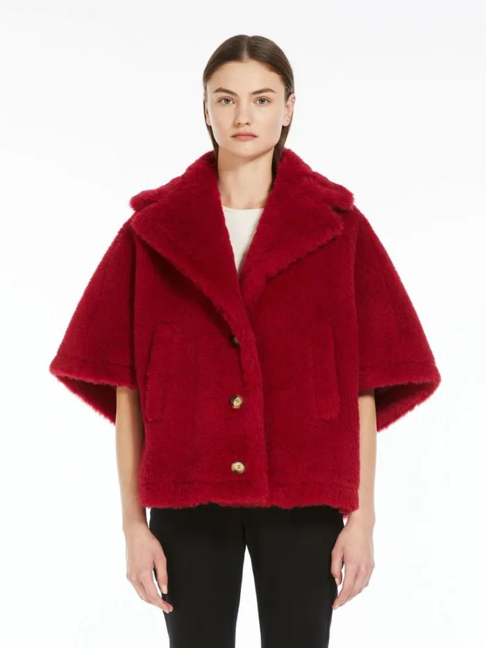 Women Max Mara Capes Teddy Fabric Short Cloak Red