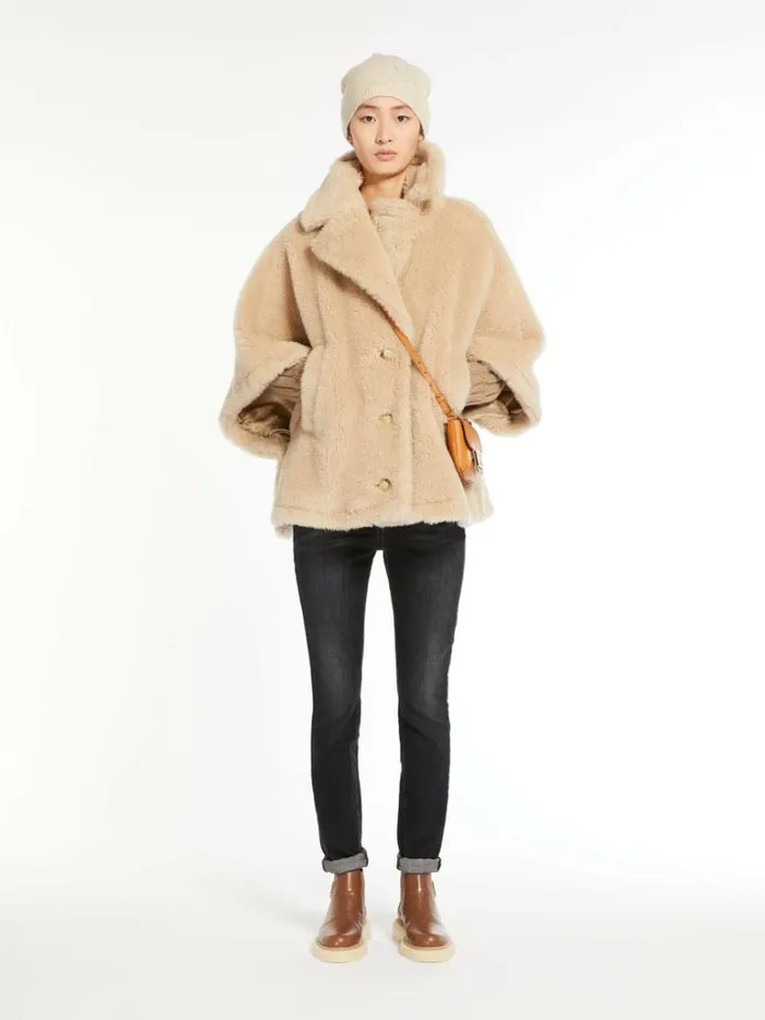 Women Max Mara Capes Teddy Fabric Short Cloak Sand