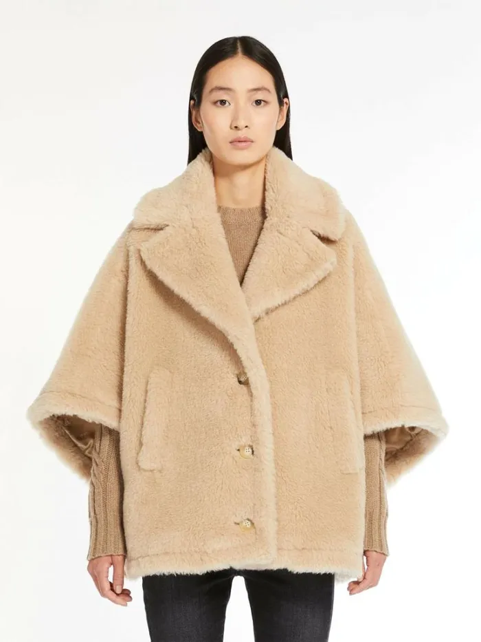 Women Max Mara Capes Teddy Fabric Short Cloak Sand