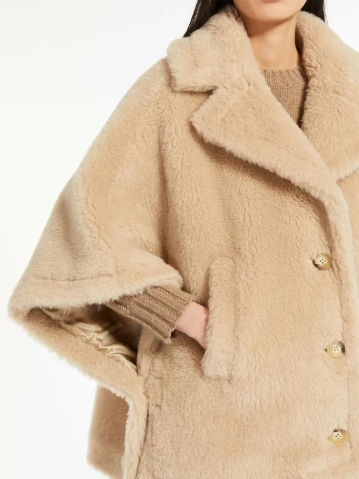 Women Max Mara Capes Teddy Fabric Short Cloak Sand