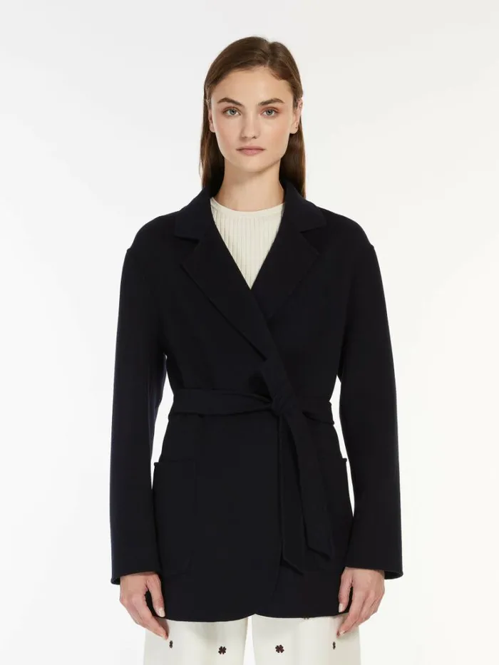 Women Max Mara Coats Oversized Belted Wool Jacket Navy