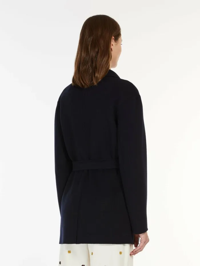 Women Max Mara Coats Oversized Belted Wool Jacket Navy