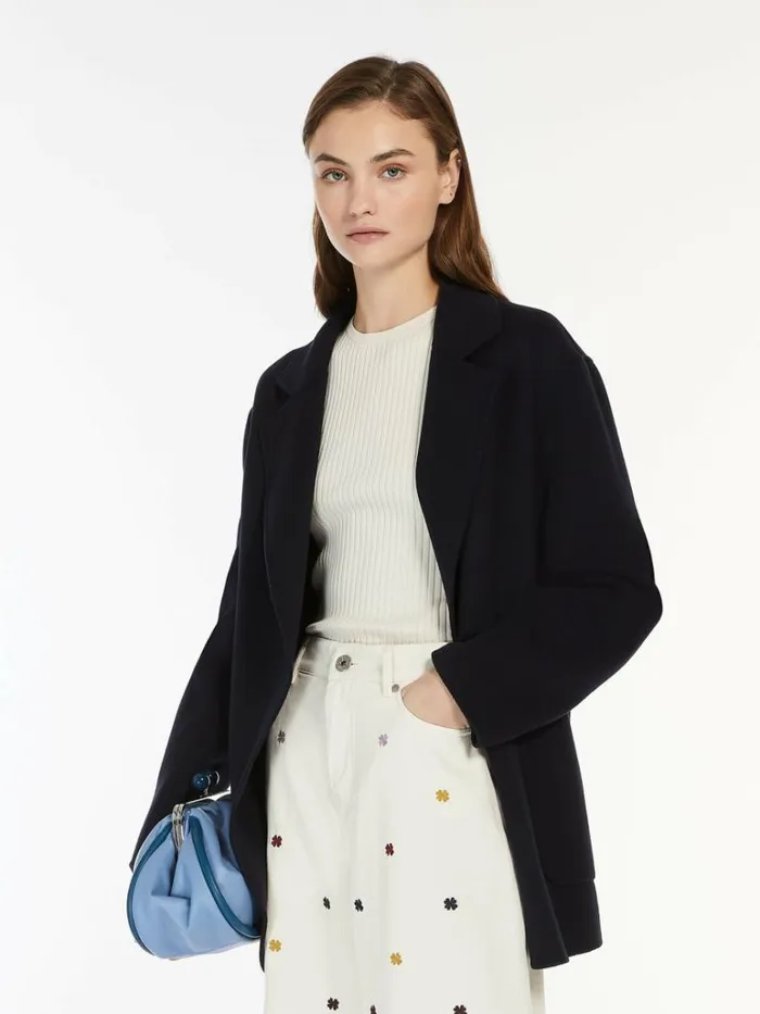 Women Max Mara Coats Oversized Belted Wool Jacket Navy