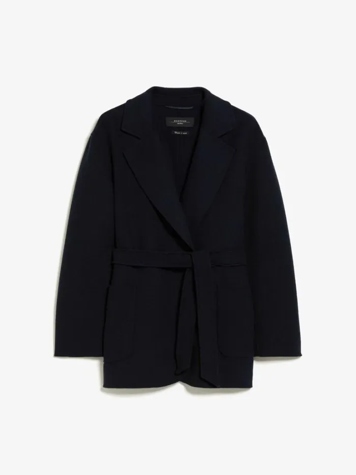 Women Max Mara Coats Oversized Belted Wool Jacket Navy