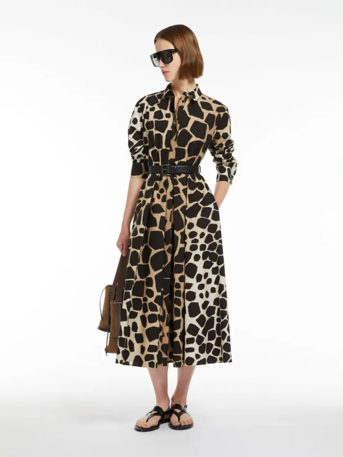 Women Max Mara Dresses Printed Poplin Shirt Dress Beige