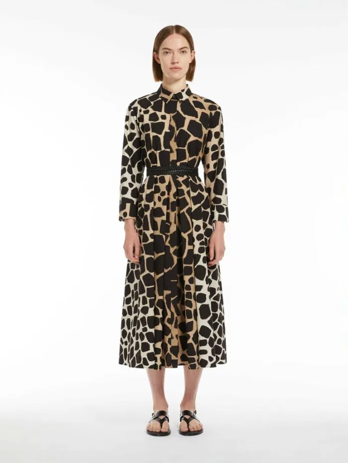 Women Max Mara Dresses Printed Poplin Shirt Dress Beige