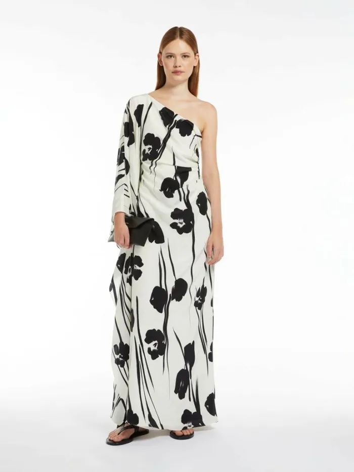 Women Max Mara Dresses Printed Silk Oneshoulder Dress White