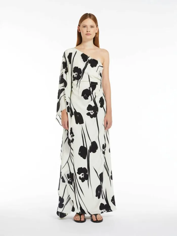 Women Max Mara Dresses Printed Silk Oneshoulder Dress White