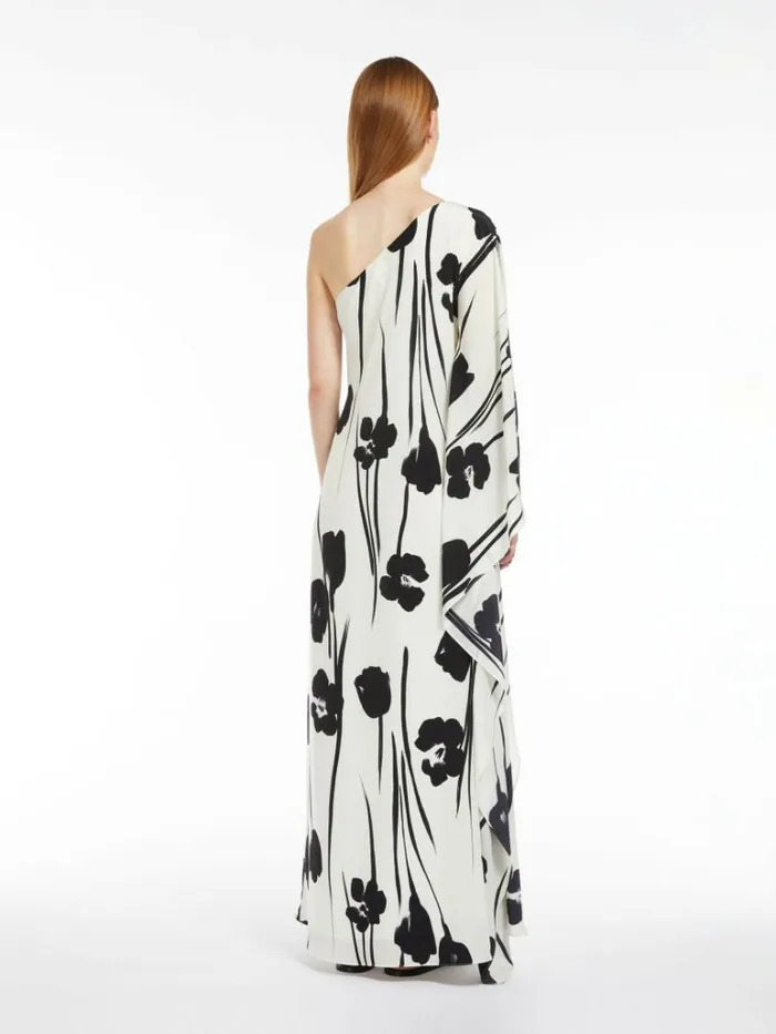 Women Max Mara Dresses Printed Silk Oneshoulder Dress White