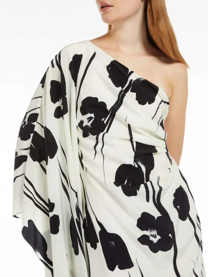 Women Max Mara Dresses Printed Silk Oneshoulder Dress White