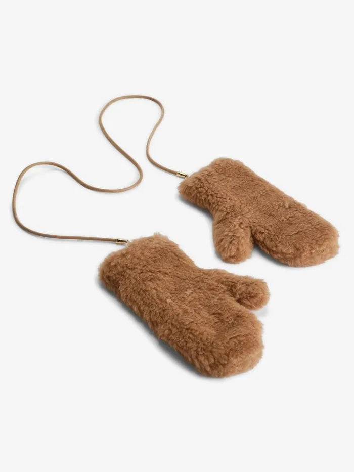 Women Max Mara Gloves Mittens In Teddy Fabric Camel