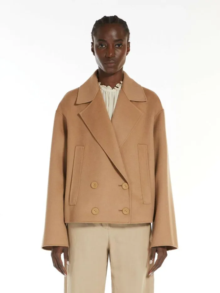 Women Max Mara Jackets And Blazers Doublebreasted Pea Coat In Wool Silk And Cashmere Camel